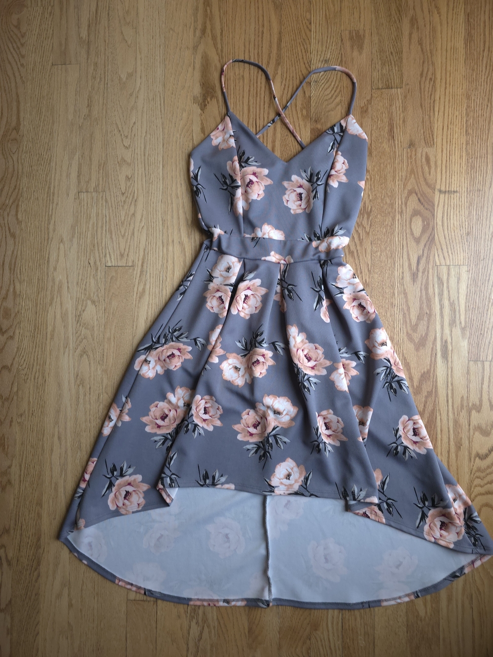 Charlotte Russe Gray Floral High-Low Spaghetti Strap Dress